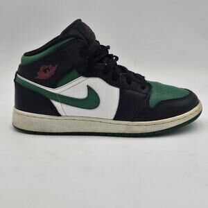 Nike Air Jordan 1 Mid Black Pine Green Size 7Y (GS) Basketball Shoes Sneakers